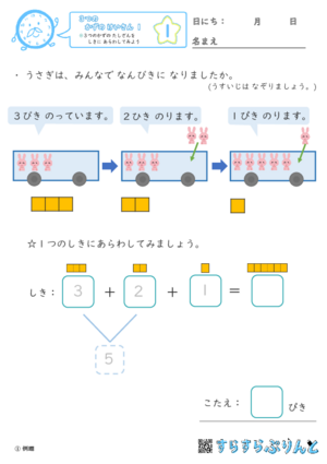 「【３つのかずのけいさん１】３つの数のたし算を式に表してみよう」まとめPDF