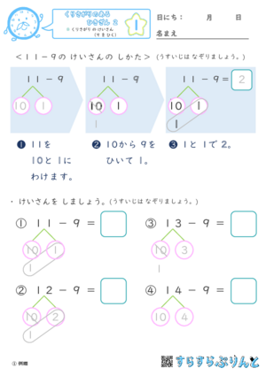 「【くりさがりのあるひきざん２】くりさがり の けいさん（９ を ひく）」まとめPDF