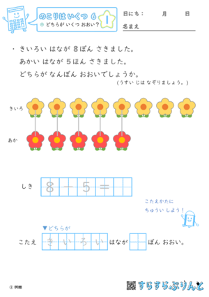 「【のこりはいくつ６】どちらが いくつ おおい？」まとめPDF