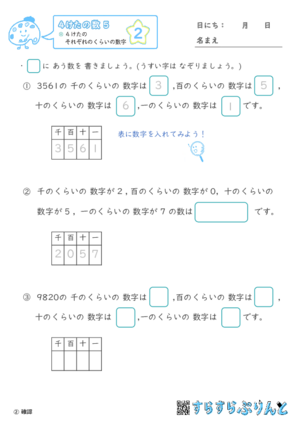 【02】４けたのそれぞれのくらいの数字【４けたの数５】