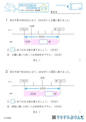 【15】時こくをもとめる（数直線）【時こくと時間のもとめ方２】