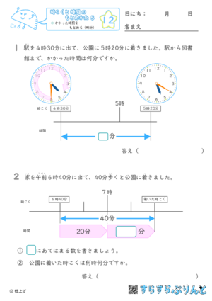 【12】かかった時間をもとめる（時計）【時こくと時間のもとめ方５】