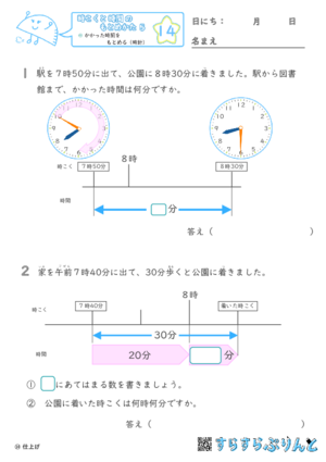 【14】かかった時間をもとめる（時計）【時こくと時間のもとめ方５】