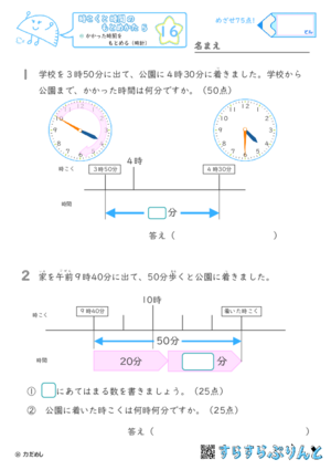 【16】かかった時間をもとめる（時計）【時こくと時間のもとめ方５】