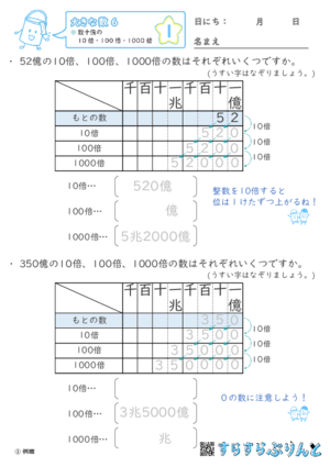 「【大きな数６】数十億の10倍・100倍・1000倍」まとめPDF