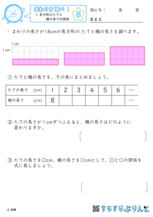 【08】長方形のたてと横の長さの関係【変わり方調べ１】