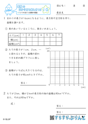 【10】たての長さと面積の関係【面積のはかり方と表し方１３】