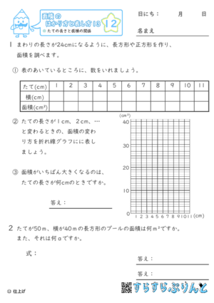 【12】たての長さと面積の関係【面積のはかり方と表し方１３】