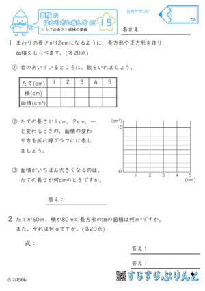 【15】たての長さと面積の関係【面積のはかり方と表し方１３】