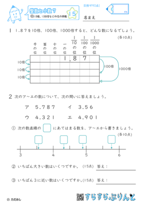 【15】10倍・100倍などの位の移動【整数と小数７】