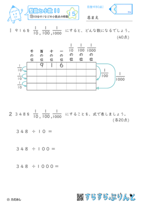 【15】10分の1などの小数点の移動【整数と小数１１】