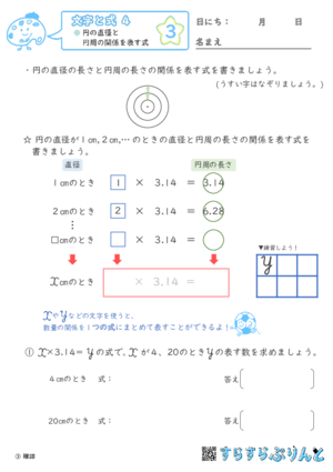 【03】円の直径と円周の関係を表す式【文字と式４】