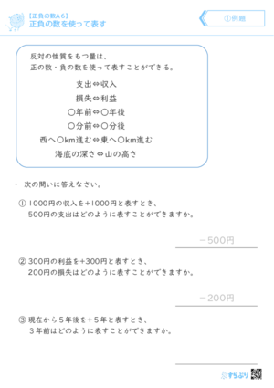「【正負の数A６】正負の数を使って表す」まとめPDF