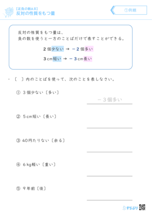 「【正負の数A８】反対の性質をもつ量」まとめPDF