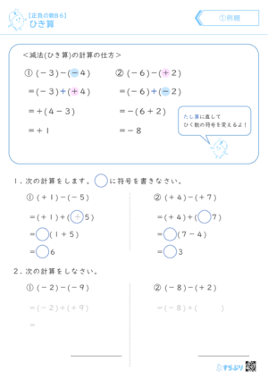 「【正負の数B６】ひき算」まとめPDF