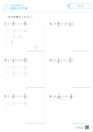「【正負の数B９】分数のひき算」まとめPDF