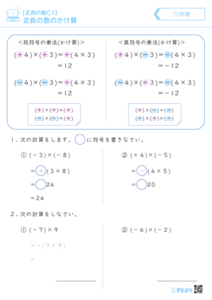 「【正負の数C１】正負の数のかけ算」まとめPDF