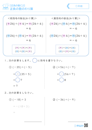 「【正負の数C２】正負の数のわり算」まとめPDF